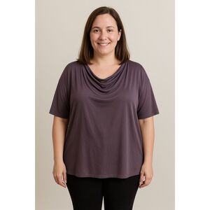 Tienda Ho Lagenlook Purple Bat Wing Sleeve Cowl Neck Top fall oversized tunic